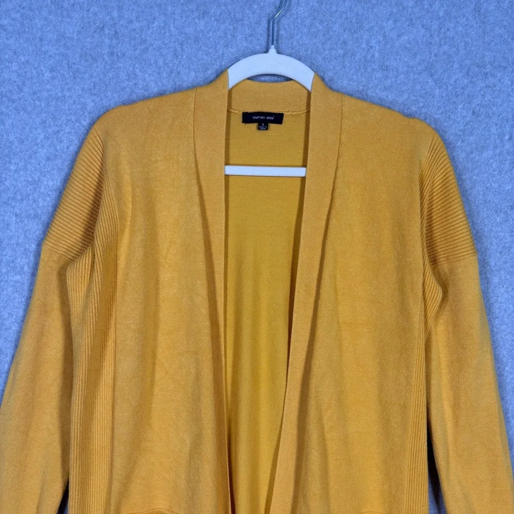 Verve Ami Cardigan‎ Sweater Small Mustard Open Pockets Lounge Comfy Soft Thin